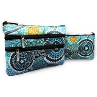 COTTON CANVAS COSMETIC BAG, 3 ZIP COLIN JONES COLOURS OF THE REEF